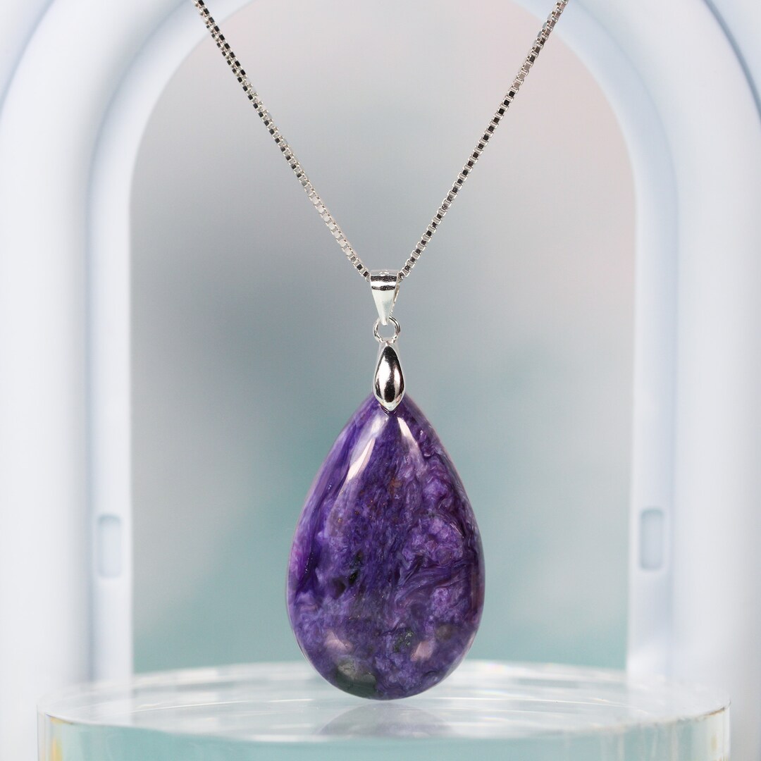 Sterling Silver Amethyst & Charoite Teardrop Pendants Sterling Silver Amethyst & Charoite Teardrop Pendants